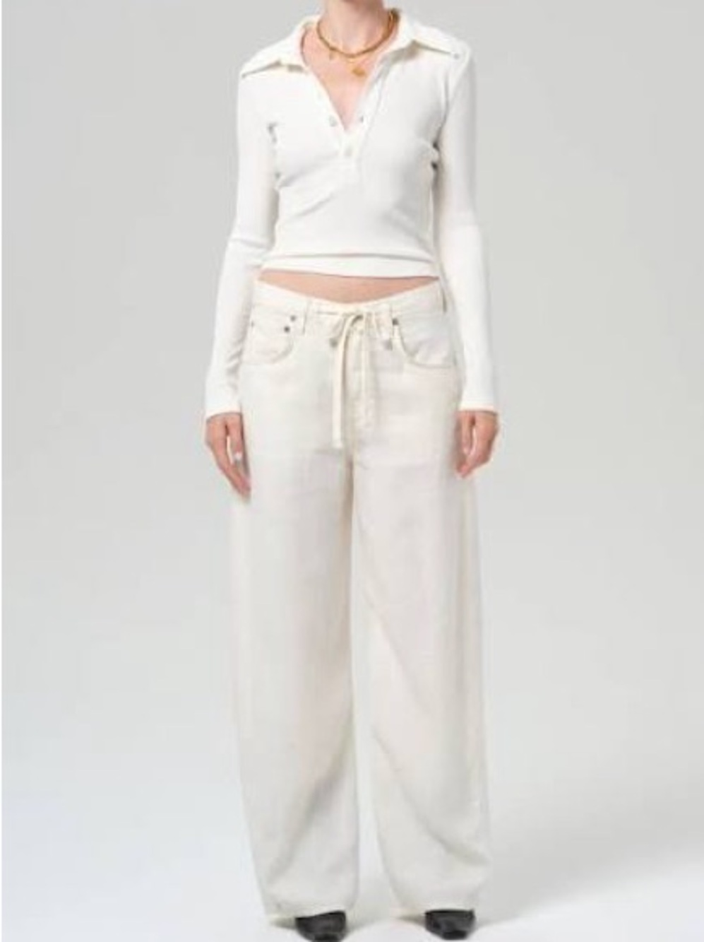 Citizens of Humanity Brynn Trouser Jeans White Wide Leg Drawstring Size 27